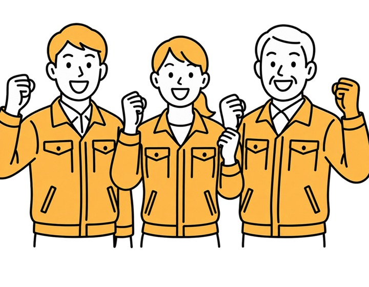 笑顔で働く3人のスタッフのイラスト